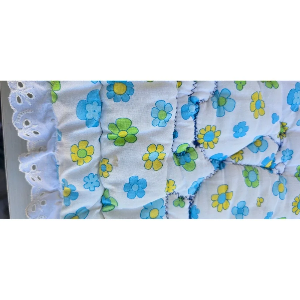 VTG Jungle Animal Quilted baby blanket decor Eyelet Lace Nursery Zoo handmade